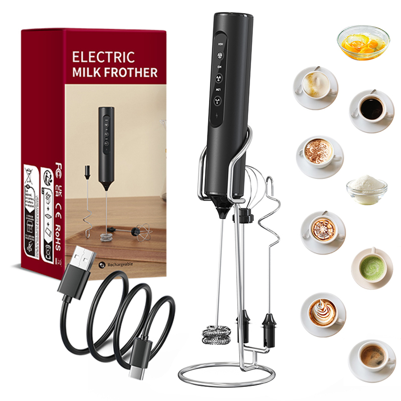 Hand Mixer Electric - 3 in 1 電動ハンドミルクフォーマー、3段階速度調整、ミニハンドミキサー、取り外し可能なステンレス製泡立て器、家庭用キッチンツール