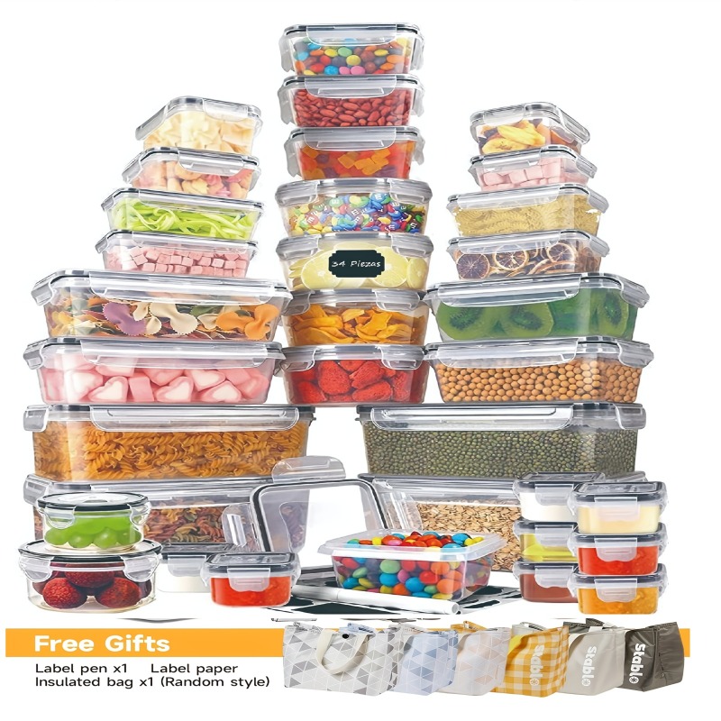 Kitchen Appliances Organizer - 48個入り BPAフリー食品保存容器セット – キッチン、パントリー、旅行用の蓋とラベル付き気密容器24個
