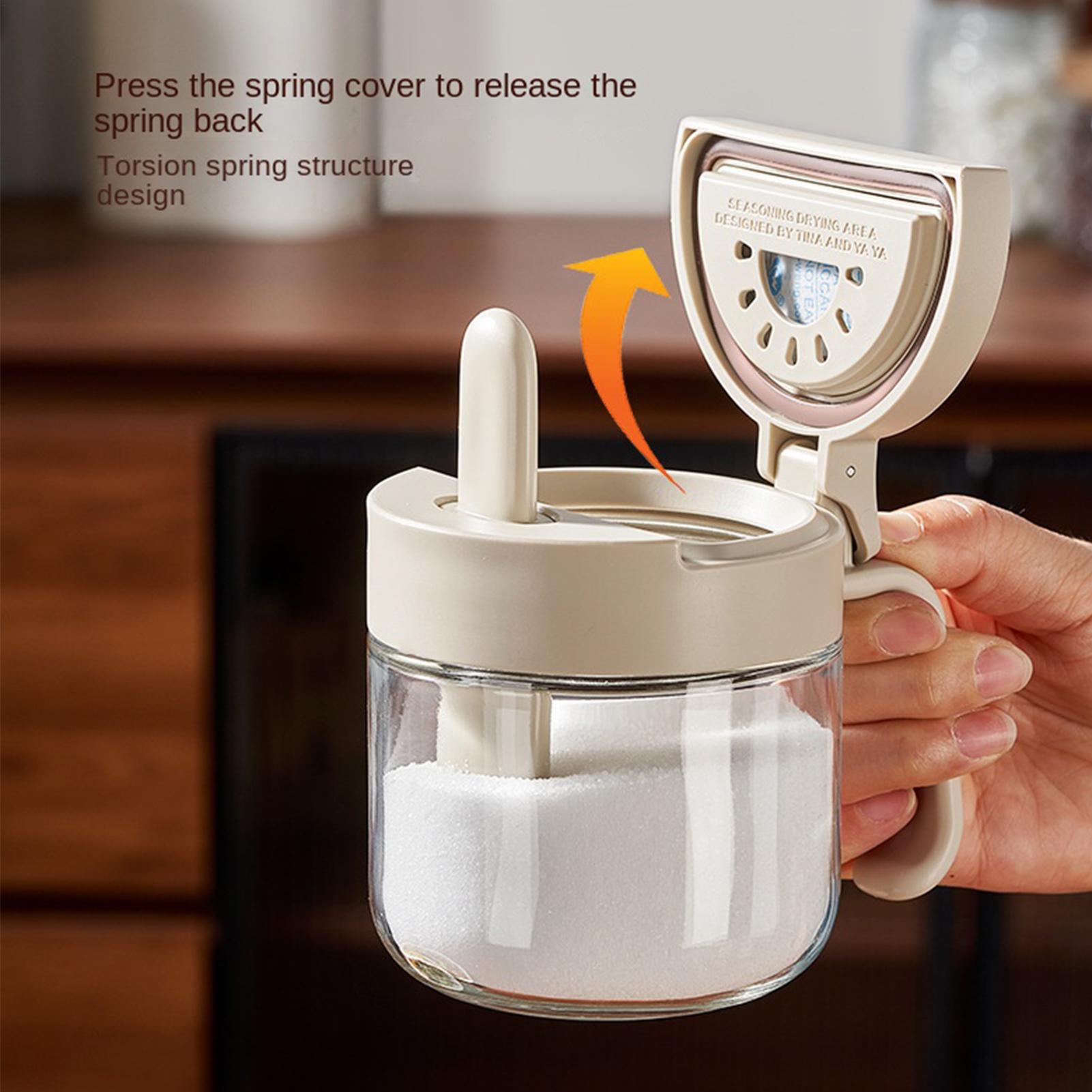 Kitchen Appliances Organizer - 調味料入れ 漏れ防止塩入れ スプーン付き キッチン調味料入れ 蓋付き キッチンカウンターキャビネット