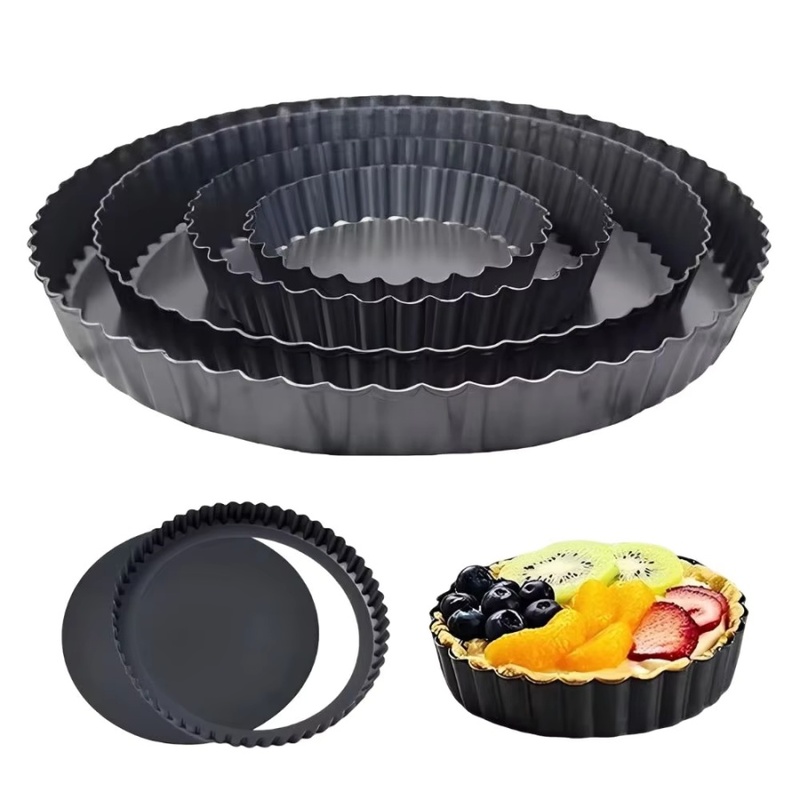 Kitchen Appliances For Baking - 1個入り 取り外し可能な底面溝付きタルトパン ノンスティック炭素鋼キッシュパイ型 波型エッジベーキングトレイ フルーツケーキ キッチンオーブン用