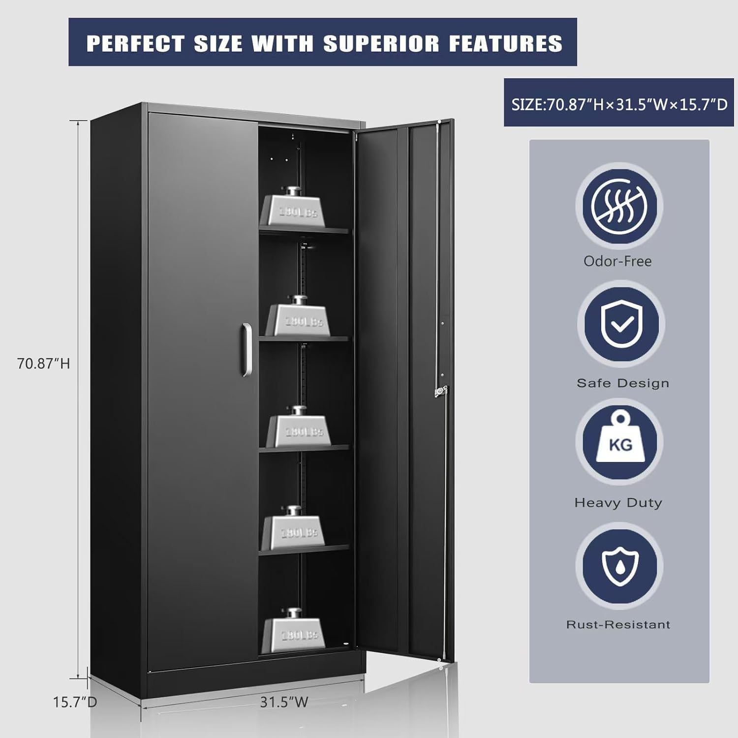 調節可能な棚付き金属製収納キャビネット ドアと棚付きの黒いガ - Kitchen Appliances Organizer のレビューと価格