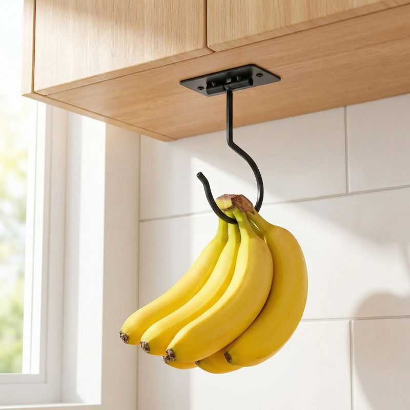 ブラックメタル製粘着式バナナフック折りたたみ式収納ラック省ス - Kitchen Appliances Organizer のレビューと価格