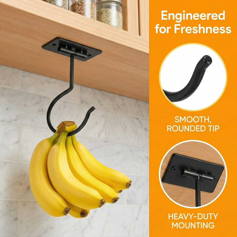 ブラックメタル製粘着式バナナフック折りたたみ式収納ラック省ス - Kitchen Appliances Organizer のレビューと価格