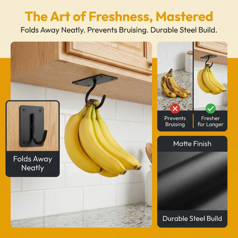ブラックメタル製粘着式バナナフック折りたたみ式収納ラック省ス - Kitchen Appliances Organizer のレビューと価格