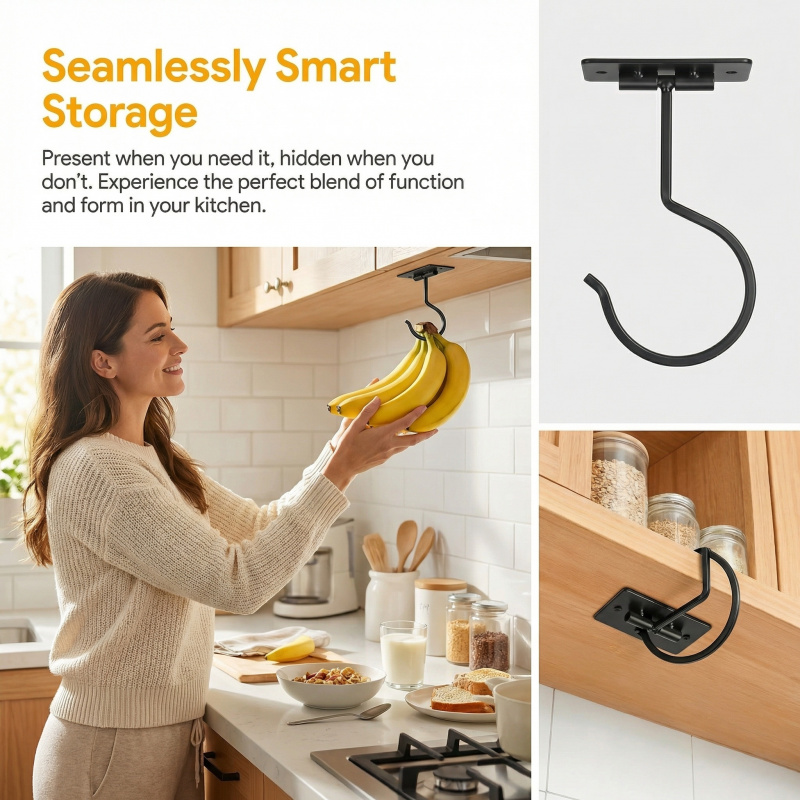 ブラックメタル製粘着式バナナフック折りたたみ式収納ラック省ス - Kitchen Appliances Organizer のレビューと価格